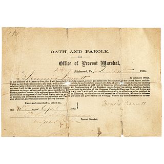 April 11, 1865 Confederates Civil War OATH + PAROLE Certificate Richmond, VA. 