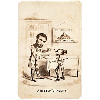 Abraham Lincoln Satirical Carte de Visite: A Bitter Draught feeding CONSCRIPTION