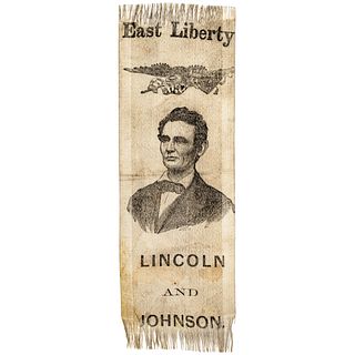 1864 Presidential Campaign Abraham Lincoln and Johnson Silk Campaign Ribbon