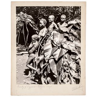 1948 Black & White Photo Family of Pygmies - Belgian Congo Signed Weldon King