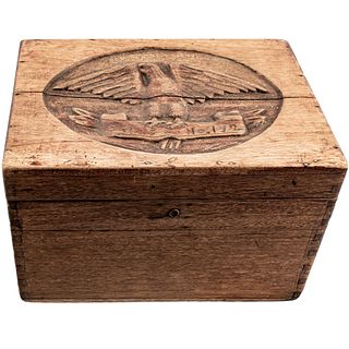 c 1901 Hand-Carved Fraternal Order of Eagles, American Eagle Walnut Storage Box