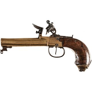 c. 1780-1800 European / French Elliptical Brass Barrel Box-lock Flintlock Pistol