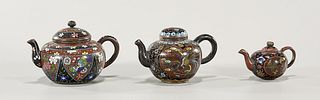 Group of Three Antique Japanese CloisonnÃ© Enamel Teapots