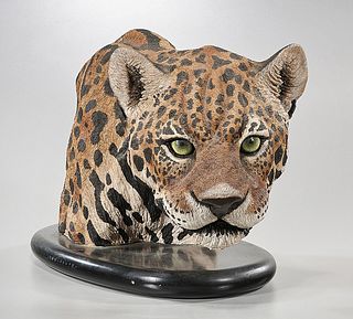 Sculpted Ceramic Head of a Leopard by Tyrrell
