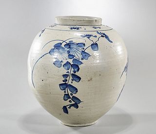 Large Korean Blue and White Porcelain Glazed Vase