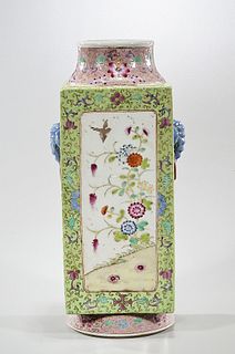 Chinese Four-Faceted Famille Rose Porcelain Vase