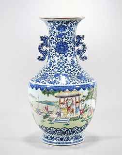 Chinese Enameled Blue and White Porcelain Vase