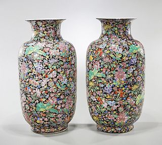 Pair of Tall Chinese Famille Rose Vases