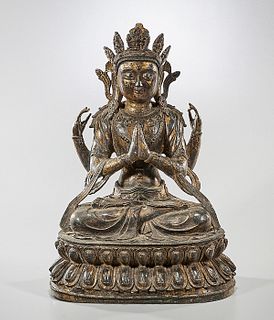 Chinese Parcel-Gilt Bronze Seated Buddha