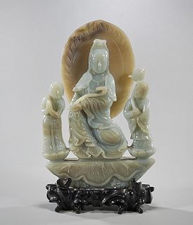 Chinese Carved Jade Buddha With Attendants