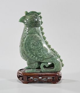 Chinese Carved Aventurine Bird-Form Covered Vessel