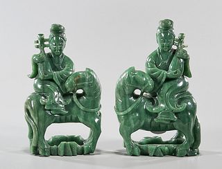 Pair Chinese Carved Aventurine Figures