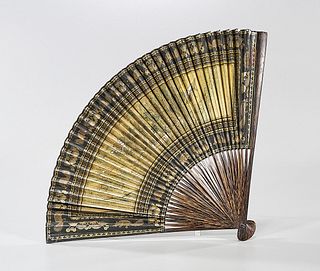 Chinese Painted Paper and Bamboo Fan