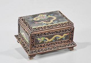 Chinese Cloisonne and Caved Wood Box