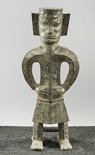 Chinese Painted Metal Archaistic Figure