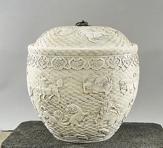 Large Chinese White Glazed Porcelain Covered Container