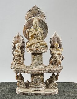 Chinese Carved Hardstone Buddhist Group