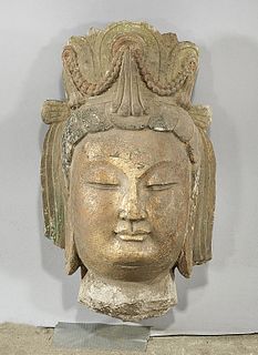 Chinese Parcel-Gilt Stone Buddha Head