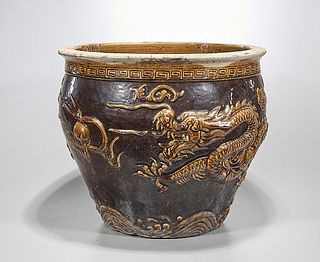 Chinese Glazed Ceramic 'Dragon' Jardiniere