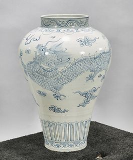 Tall Korean Blue and White Porcelain Vase
