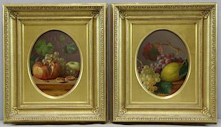 Pair of Early 20th C. Oil on Board Fruit Still