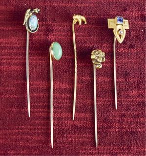 14 Karat Gold  Stick Pins  Semi Precious Stone