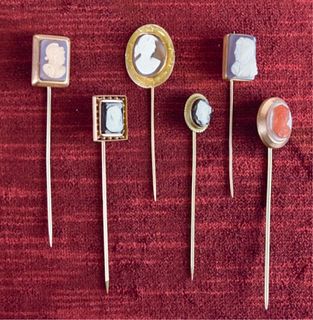 6 Gold Cameo Stick Pins