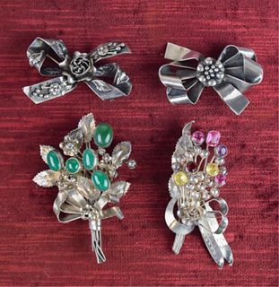 4 Sterling Silver Vintage Retro Hobe Brooches