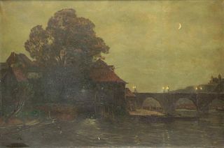 CANAL, Gilbert. Oil on Canvas. European River Town