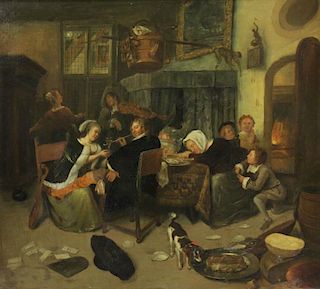 19th C. Oil on Canvas after JAN STEEN. "Dissolute
