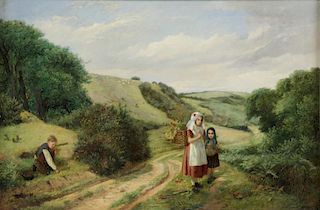 HUNT, Charles. Oil on Canvas. Children Picking