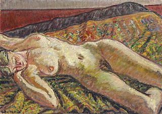 WESTON, Harold. Oil on Canvas. Reclining Nude,