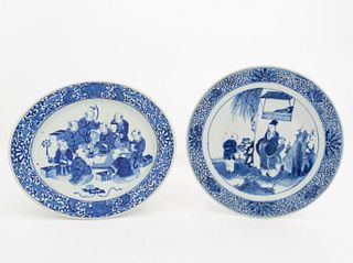 CHINESE BLUE & WHITE FIGURAL CHARGER & PLATTER