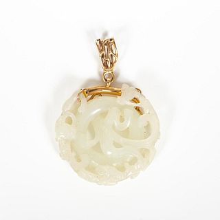 CHINESE WHITE DRAGON HARD STONE CARVED PENDANT