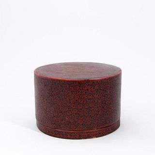 CHINESE RED AND BLACK CIRCULAR LACQUER BOX