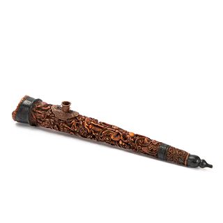 CHINESE HIGHLY DECORATED RED STAINED OPIUM PIPE