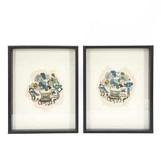 PAIR, BLACK FRAMED CHINESE EMBROIDERIES