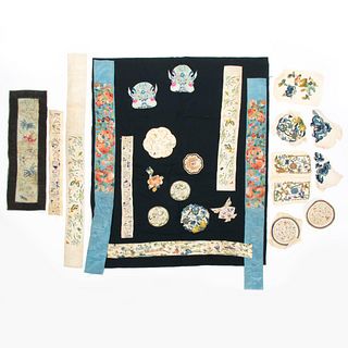 11PCS, CHINESE FLORAL AND FIGURAL EMBROIDERIES