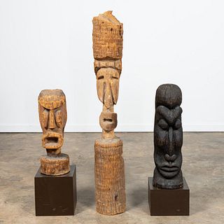 GROUP OF 3 LARGE OCEANIA CARVED WOOD TIKI FIGURES