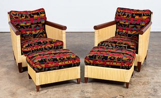 PR., DONGHIA MERBAU WICKER CHAIRS AND FOOTSTOOLS
