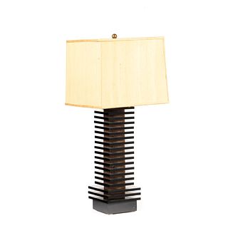 COALITION SOCIETY LUCITE & WENGE TIERED TABLE LAMP