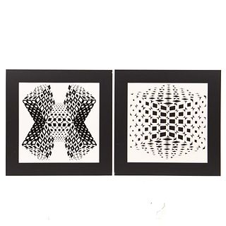 2 PCS, ROY AHLGREN, OPTICAL ART SERIGRAPHS, 1970