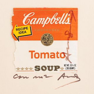 ANDY WARHOL, SIGNED SOUP CAN LABEL, POP ART