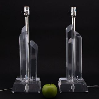 PAIR, MODERN 1970S LUCITE SCULPTURAL TABLE LAMPS
