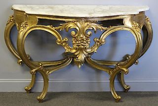 Giltwood Louis XV Style Marble Top Console.