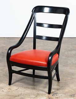 HOLLY HUNT COLLECTION EBONY & LEATHER ARMCHAIR