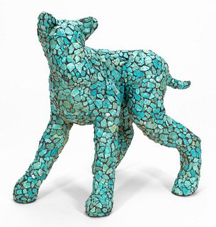 MARY ENGEL, TURQUOISE DOG, SCULPTURE, MIXED MEDIA