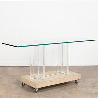 MODERNIST GLASS AND LUCITE CONSOLE TABLE