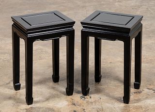 PAIR MID-CENTURY ASIAN FORM BLACK SIDE TABLES