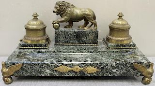 Inkwell with Bronze Lion and Mounts.